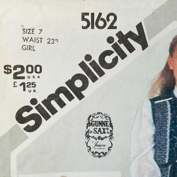 1980s Girls Gunne Sax Skirt Blouse Vest Sewing Pattern Simplicity 5162 Size 7 CC - Picture 3 of 6